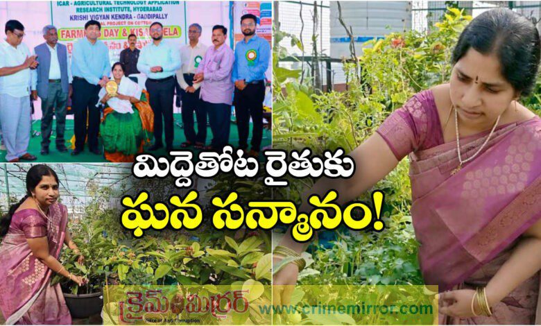 Suryapet Collector Tejas Nandalal felicitated terrace garden farmer Nallapati Mamata Srikanth